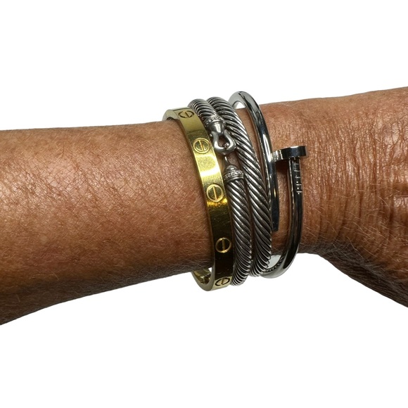 NEW Fashion Silver Color Nail Titanium Steel Plated Bangle Bracelet - Picture 5 of 9